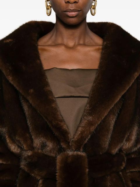 Nanushka shawl-collar belted coat - Brown