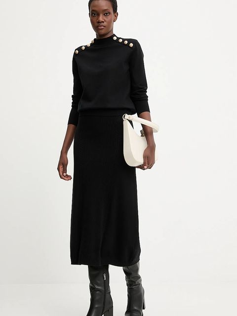 Answear.LAB spódnica z kaszmirem kolor czarny midi rozkloszowana - zdjęcie produktu nr 2