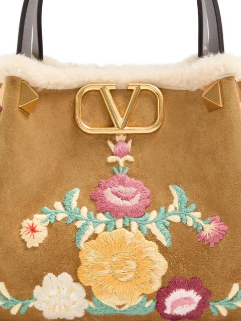 Valentino Garavani small embroidered-flowers suede tote bag - Neutrals - zdjęcie produktu nr 2