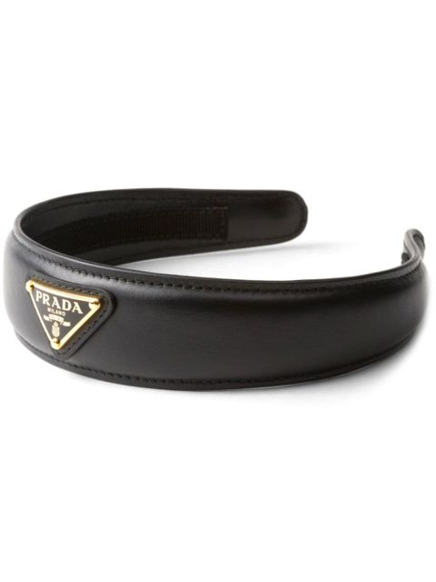 Prada logo-plaque leather headband - Black