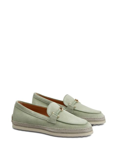 Tod's rafia-trimmed suede loafers - Green - zdjęcie produktu nr 2