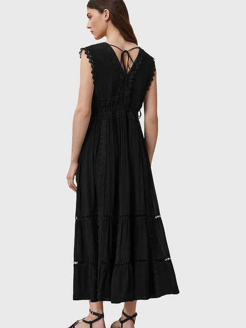AllSaints sukienka XANTHE kolor czarny maxi rozkloszowana W302DC