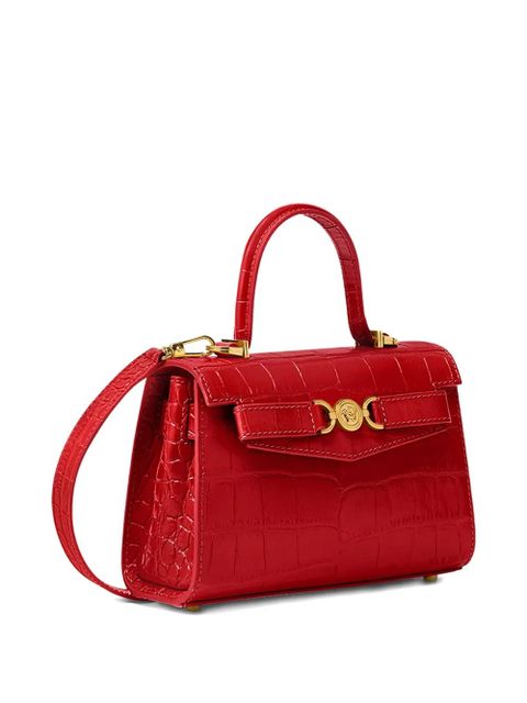 Versace small crocodile-embossed top-handle bag - Red