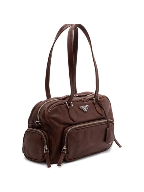 Prada large zip leather shoulder bag - Brown