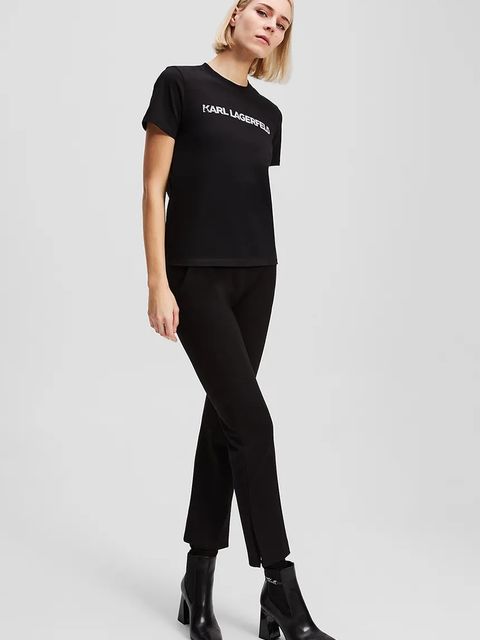 Karl Lagerfeld t-shirt bawełniany ELONGATED LOGO damski kolor czarny A3W17102