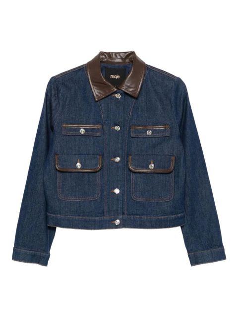 Maje leather-collar denim jacket - Blue - zdjęcie produktu nr 1