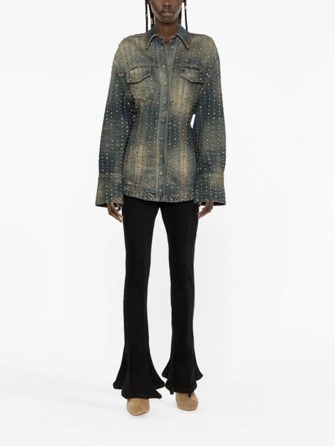 Blumarine stud-design old-washed denim jacket - Blue