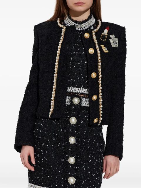 Balmain patch-detail tweed jacket - Black