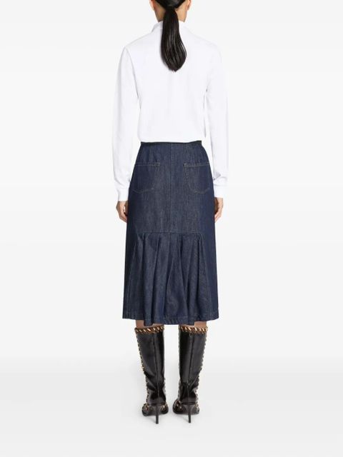 DRIES VAN NOTEN denim pleated-detail midi skirt - Blue