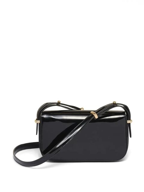 Prada logo-plaque leather shoulder bag - Black