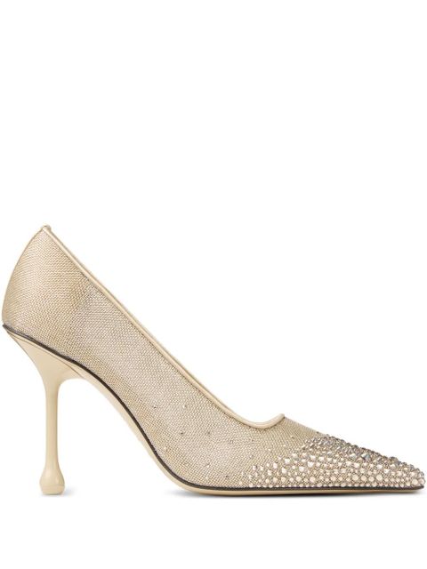 Jimmy Choo 95mm Ixia crystal-embellished mesh pumps - Gold - zdjęcie produktu nr 1