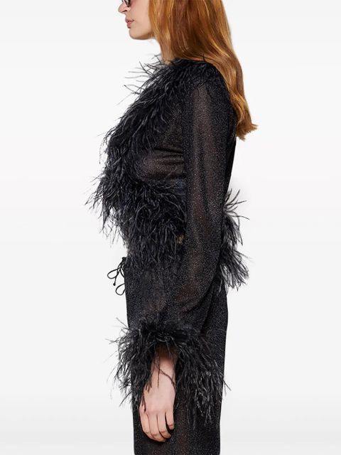 Oséree Lumière feather-trim shirt - Black