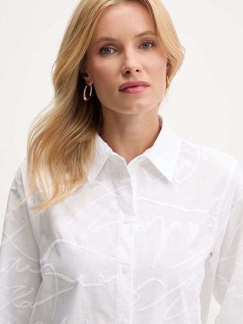 Karl Lagerfeld koszula bawełniana damska kolor biały regular z kołnierzykiem klasycznym A3W11021