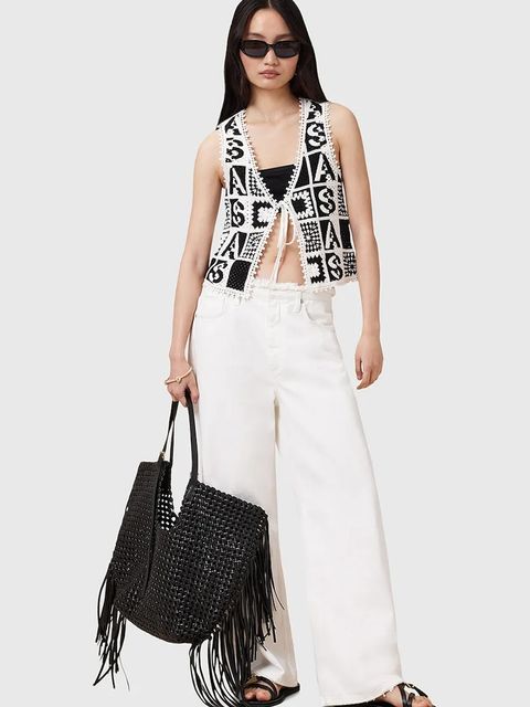 AllSaints kamizelka bawełniana FLORENCE kolor czarny przejściowa W067KC