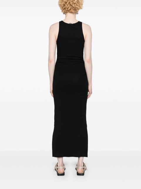 GANNI logo-embroidered ruched dress - Black