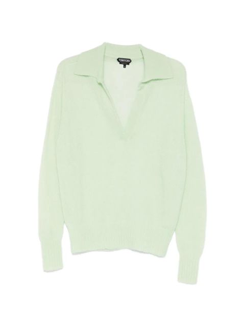 TOM FORD V-neck collared sweater - Green - zdjęcie produktu nr 1