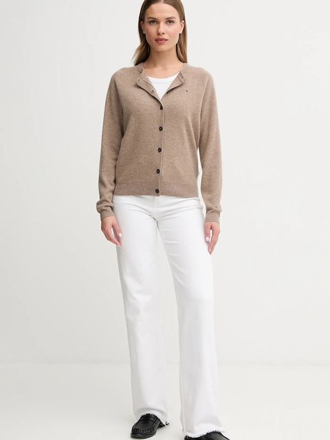 Tommy Hilfiger kardigan wełniany damski kolor brązowy lekki WW0WW47469