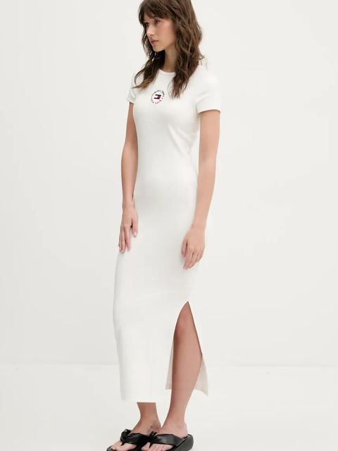 Tommy Jeans sukienka kolor biały midi dopasowana DW0DW20384