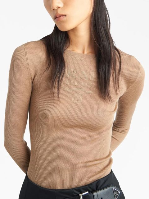 Prada logo-intarsia wool jumper - Brown