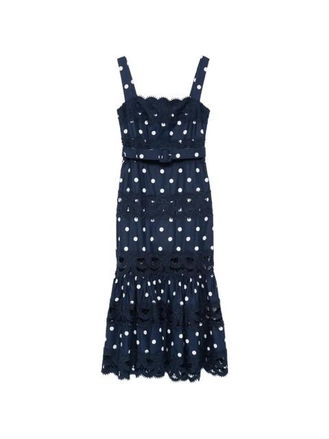 Self-Portrait polka-dot scallop-trims midi dress - Blue - zdjęcie produktu nr 1