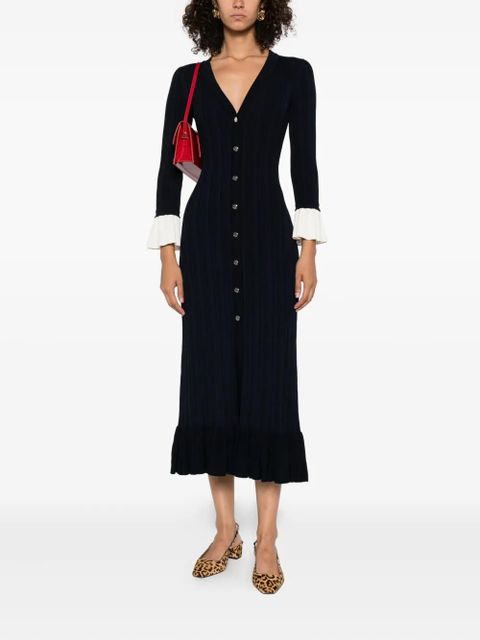 SANDRO ruffled button-placket midi dress - Blue - zdjęcie produktu nr 2