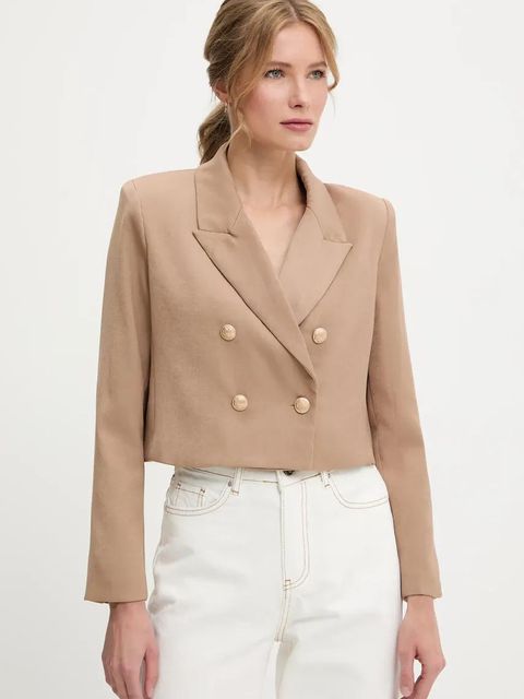 Answear.LAB marynarka kolor brązowy dwurzędowa gładka