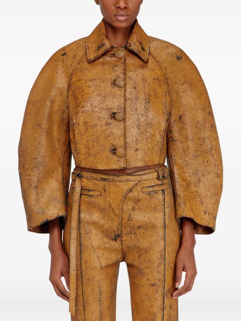 Diesel L-Raya cocoon-sleeve cropped leather jacket - Brown