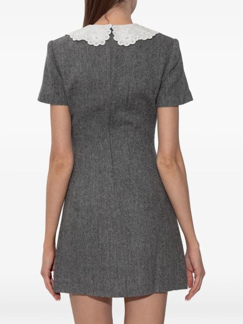 Self-Portrait Herringbone lace collar mini dress - Grey