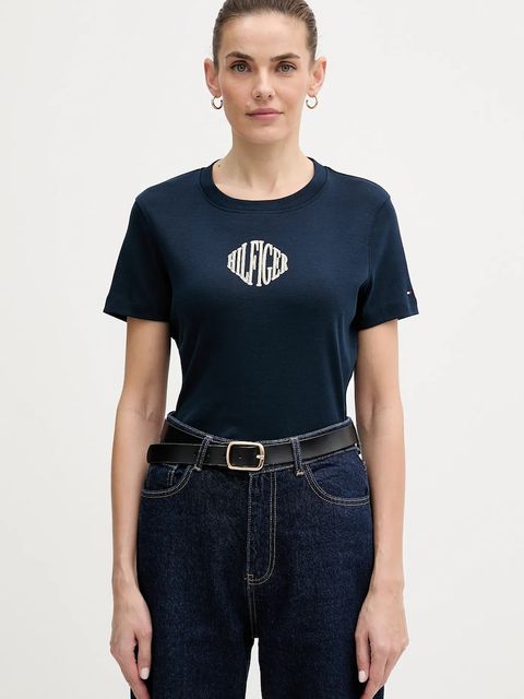 Tommy Hilfiger t-shirt bawełniany damski kolor granatowy WW0WW47880 - zdjęcie produktu nr 1