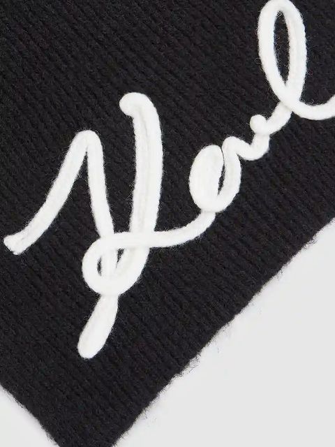 Karl Lagerfeld szalik z domieszką wełny K/SIGNATURE damski kolor czarny z aplikacją A4W33028