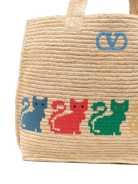 Valentino Garavani VLogo Signature cat-print tote bag - Neutrals