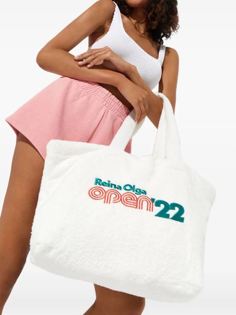Reina Olga logo-embroidery beach bag - White