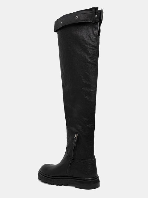 Patrizia Pepe kozaki skórzane kolor czarny na płaskim obcasie 8Y0142 L005 FB30