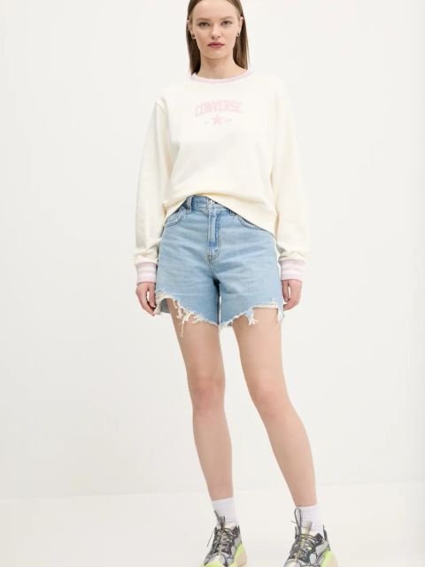 Converse bluza damska kolor beżowy z nadrukiem 10028564-A01