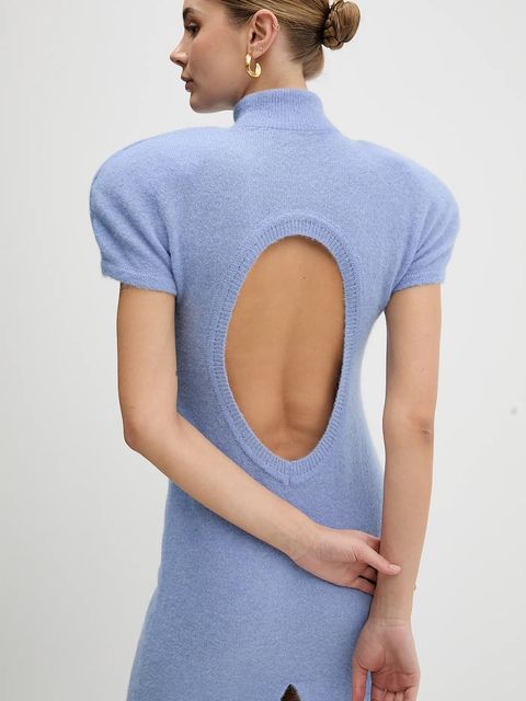 La Mania sukienka z dodatkiem wełny NOIR kolor niebieski maxi dopasowana NOIR