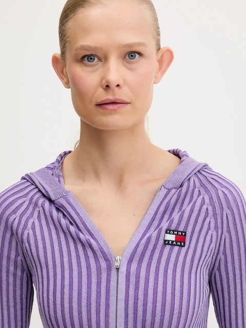 Tommy Jeans kardigan damski kolor fioletowy lekki DW0DW20974