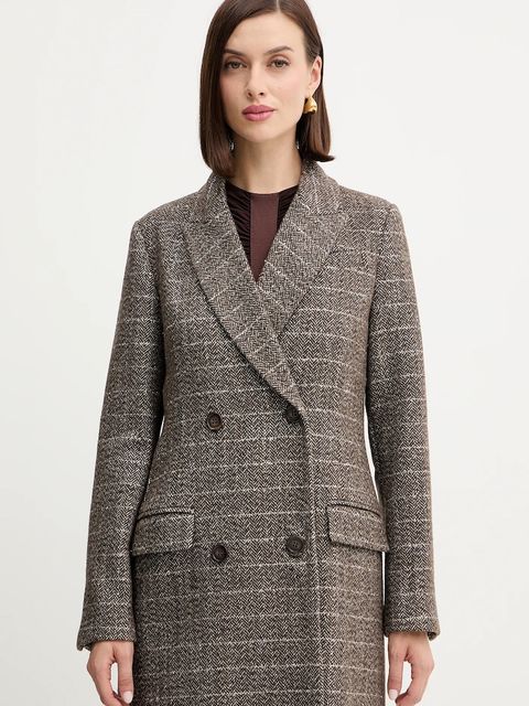 Twinset płaszcz z dodatkiem wełny kolor brązowy 252TT2041