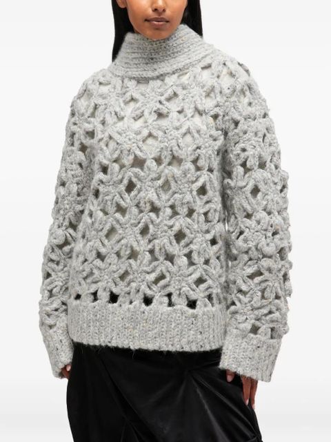 GANNI flower crochet alpaca sweater - Grey