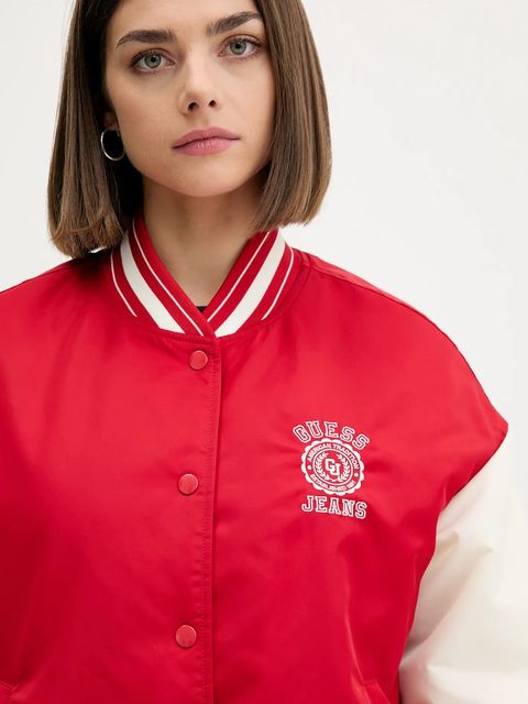 Guess Jeans kurtka bomber kolor czerwony przejściowa W5YL15 WHAA2