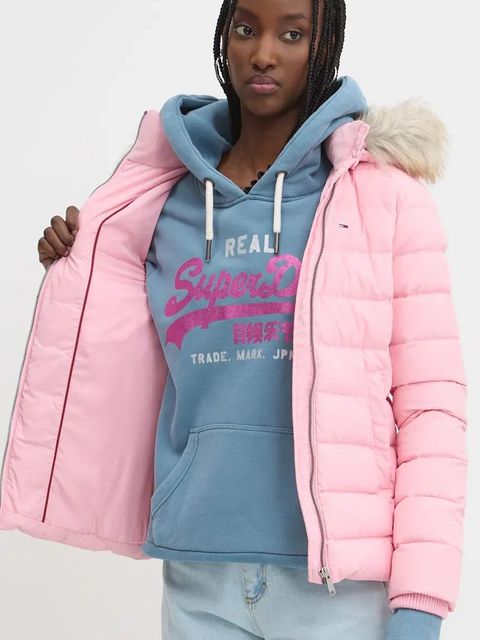 Tommy Jeans kurtka puchowa damska kolor różowy zimowa DW0DW18312