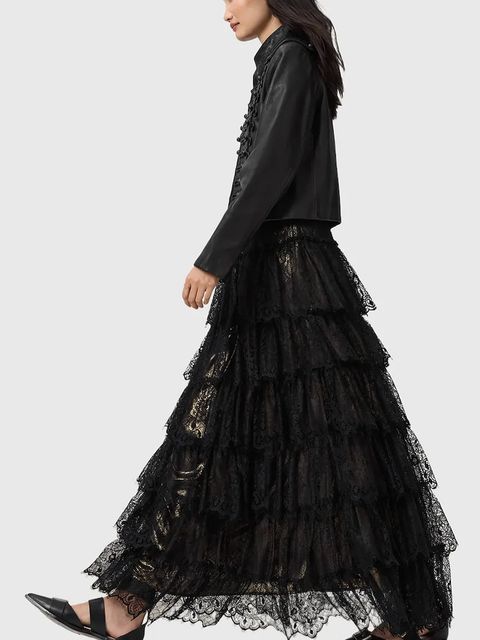 AllSaints spódnica kolor czarny maxi rozkloszowana W069RD