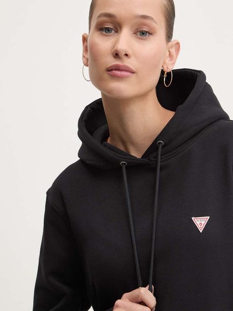 Guess Jeans bluza damska kolor czarny z kapturem gładka W4YQ04 KC811
