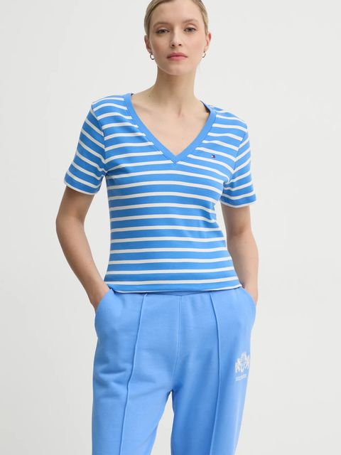 Tommy Hilfiger t-shirt bawełniany damski kolor niebieski WW0WW40584 - zdjęcie produktu nr 1