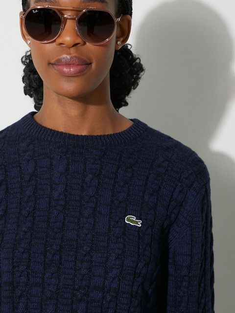 Lacoste sweter wełniany damski kolor granatowy lekki AF0633 L6L