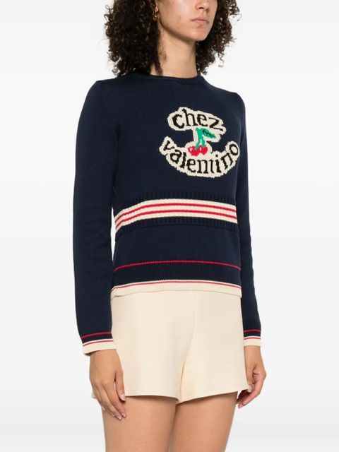Valentino Garavani cherry-embellished crew-neck sweater - Blue