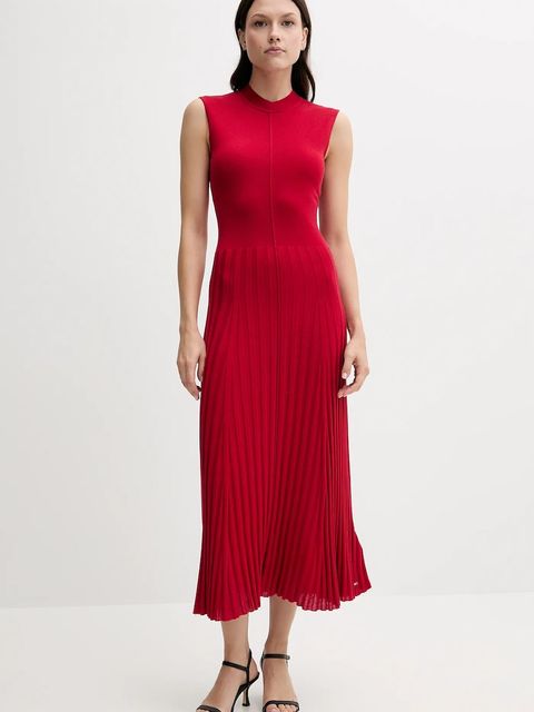 Tommy Hilfiger sukienka z domieszką jedwabiu kolor czerwony maxi rozkloszowana WW0WW45653 - zdjęcie produktu nr 1