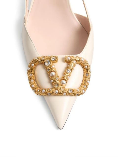 Valentino Garavani Vlogo Signature Slingback calfskin pumps with jewel logo 80mm - Neutrals