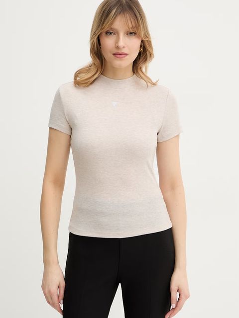 Guess t-shirt z domieszką jedwabiu TINA - zdjęcie produktu nr 1