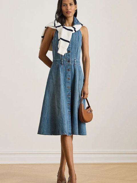 Lauren Ralph Lauren sukienka jeansowa kolor niebieski midi rozkloszowana 200P03639 - zdjęcie produktu nr 1