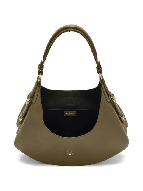 GANNI Kat logo-plaque shoulder bag - Green